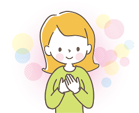 胸を手に当てて温かい気持ちになる女性